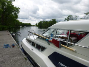 The rowing shell and support cruiser at Rooskey lunch break.